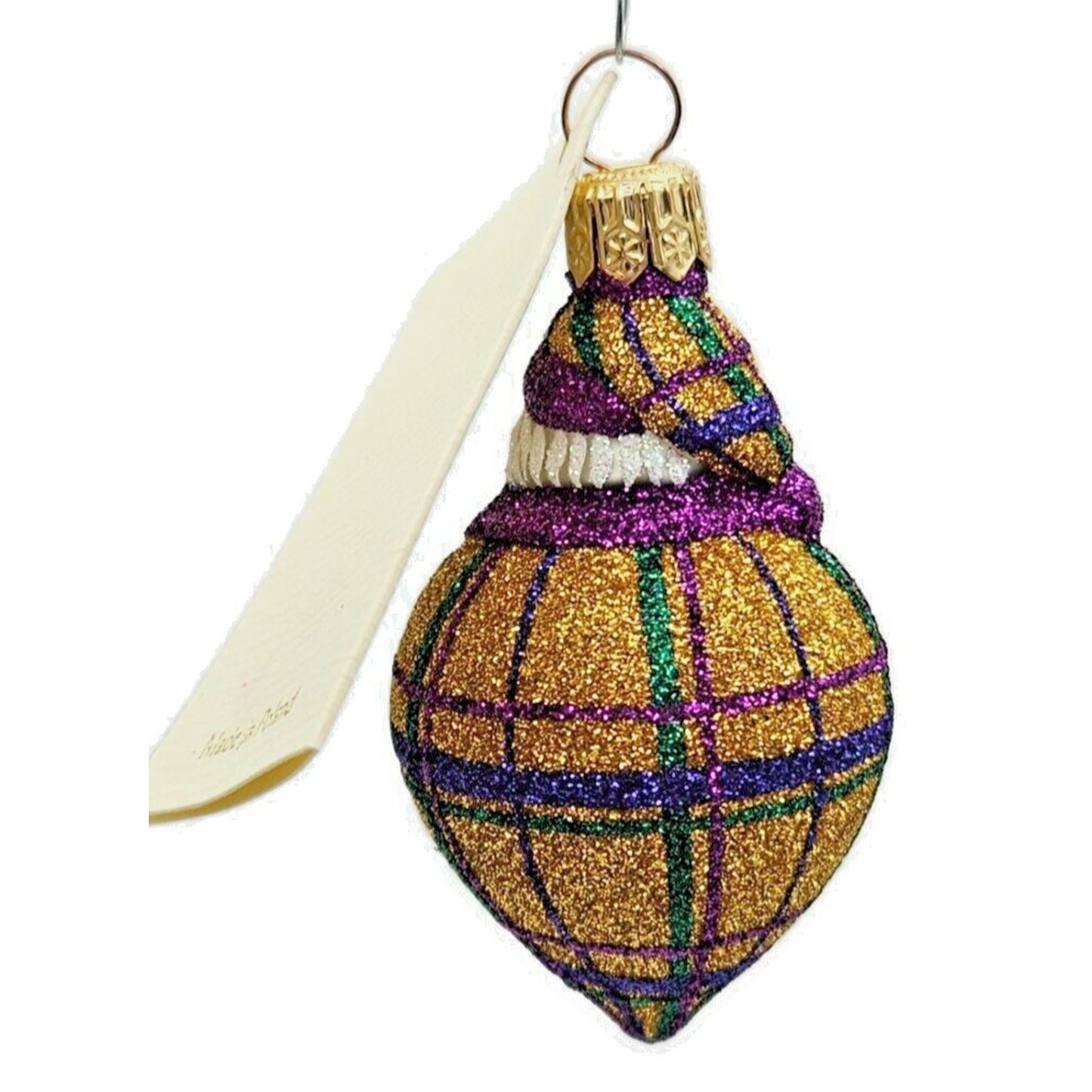 Patricia Breen Miniature Santa Poeticus Plaid Purple Gold Christmas Ornament HCB