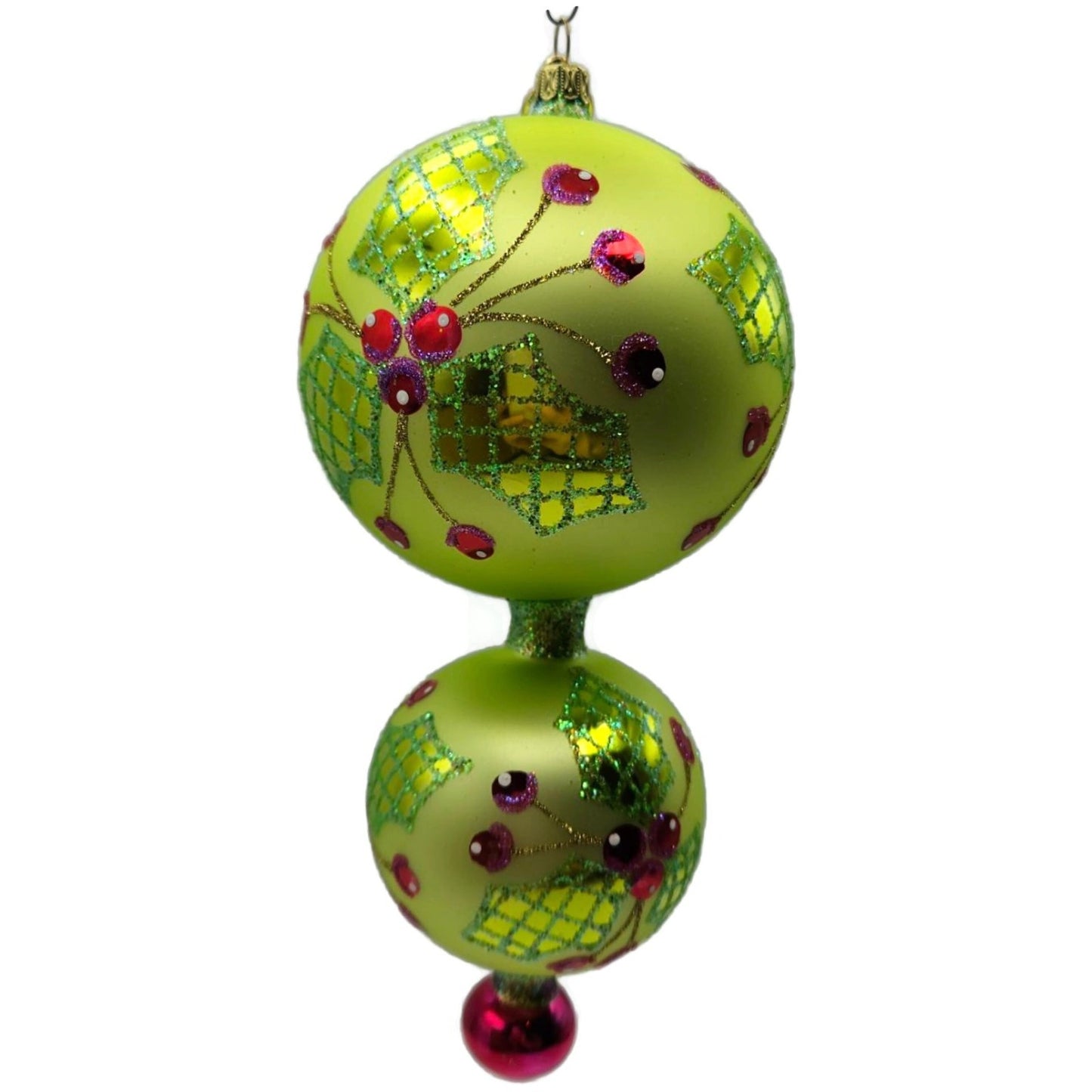 Majesty Glass Boughs of Hollywood Double Lime Green Christmas Tree Ornament