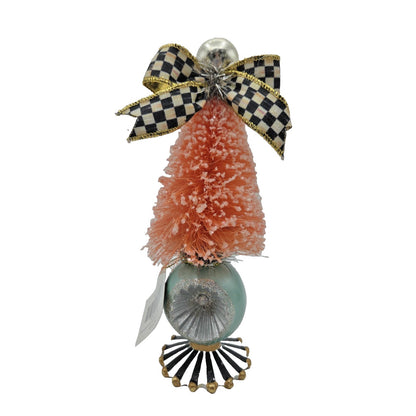 Mackenzie Childs Home Sweet Snow Bottle Brush Tree Pink Courtly Check Black Bow
