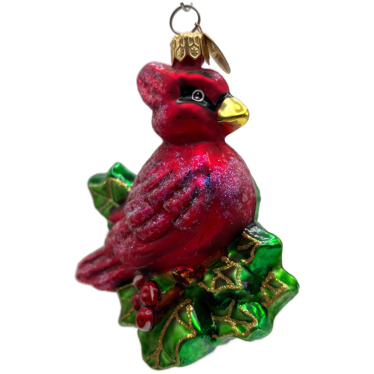 Christopher Radko Holiday Perch Cardinal Holly Glass Christmas Ornament 00-994-0