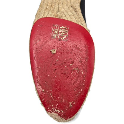 Christian Louboutin Galia Flat Olona Espadrilles Black Fabric Rope Jute Size 39