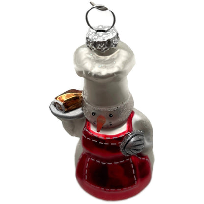 Snowman Chef Red Apron Silver Holiday Christmas Tree Ornament Williams Sonoma