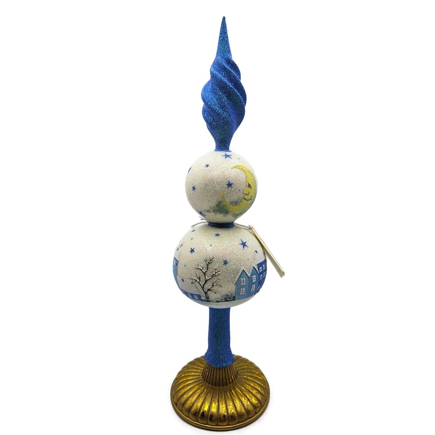 Patricia Breen Village Finial Blue Flame Prototype Moon Glittered Tree Topper