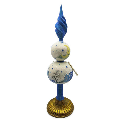 Patricia Breen Village Finial Blue Flame Prototype Moon Glittered Tree Topper