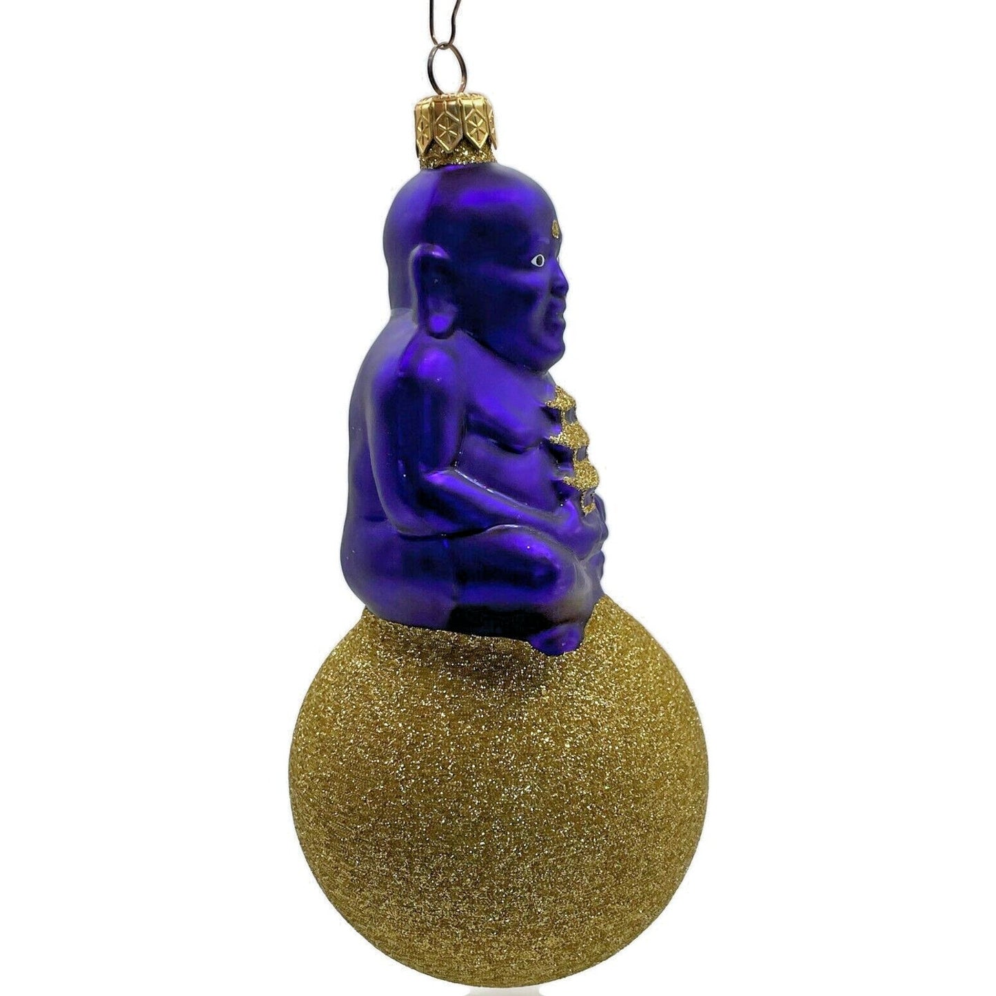Patricia Breen Ornament Buddha on Ball Purple Gold Glittered Ball Christmas Tree