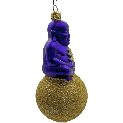 Patricia Breen Ornament Buddha on Ball Purple Gold Glittered Ball Christmas Tree