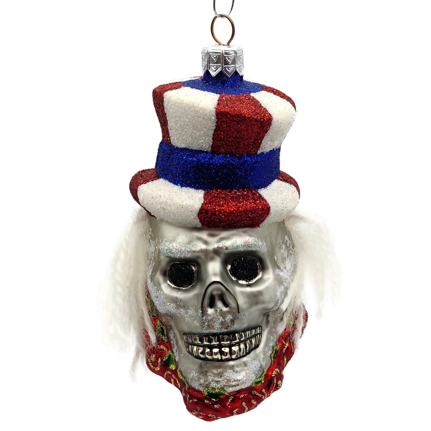 Slavic Treasures Skull Uncle Sam Roses Patriotic Striped Hat Christmas Ornament