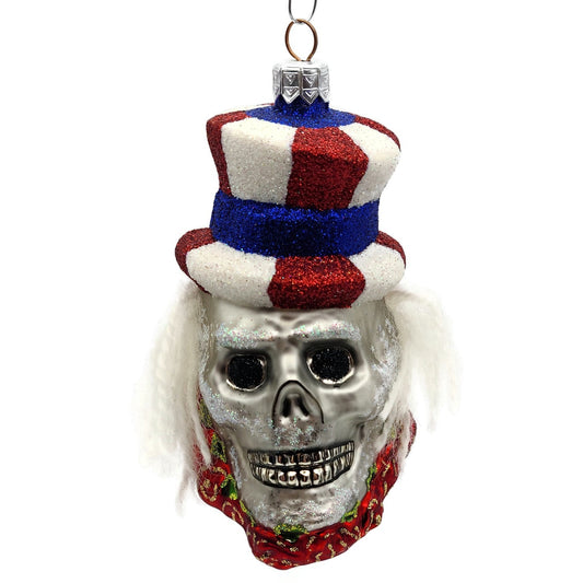 Slavic Treasures Skull Uncle Sam Roses Patriotic Striped Hat Christmas Ornament