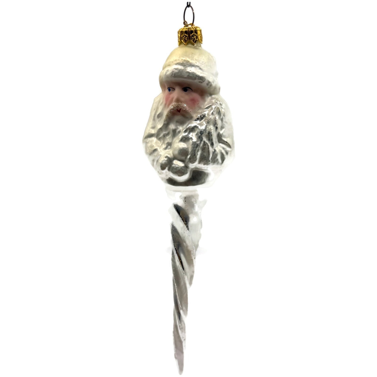 Christopher Radko Frosted Santa Icicle Silver Glass Christmas Ornament 95-143-0
