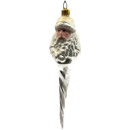 Christopher Radko Frosted Santa Icicle Silver Glass Christmas Ornament 95-143-0