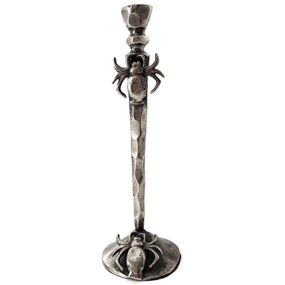 Gothic Halloween Spooky Spider Black Metal Taper Candle Holder Decor Set of 2