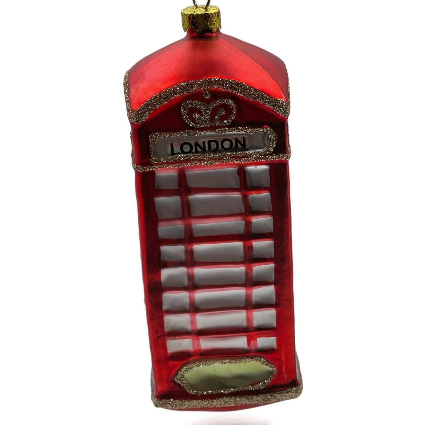 London Phone Booth Ornament Red Blown Glass Christmas Holiday Tree Decoration