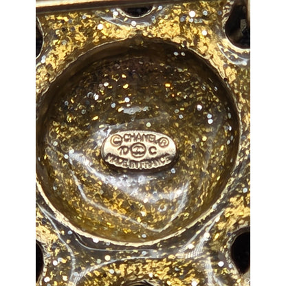 CoCo Chanel Starburst Brooch Blue Crystal Rhinestone Gold Tone Pin with Box Rare