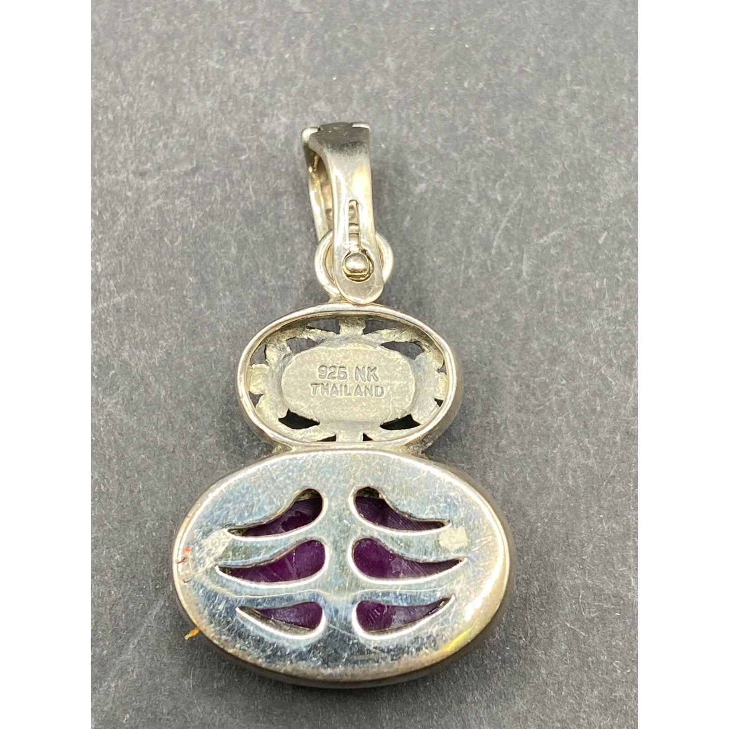 Purple Ruby Oval Cabochon Gemstone Pendant 925 Sterling Silver NK Signed