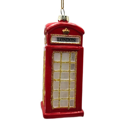 London England Glassware Art Studio Red Phone Booth Santa Christmas Ornament