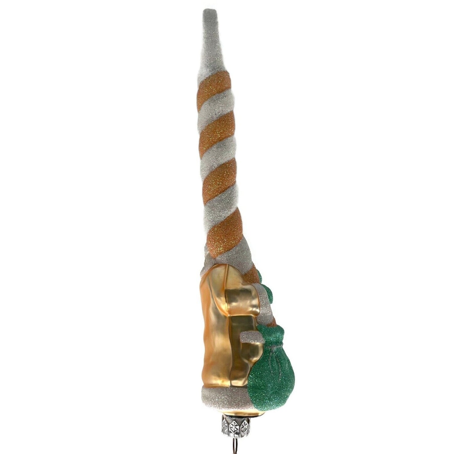 Patricia Breen Peppermint Santa Peach Striped Green Sack Christmas Ornament 9833