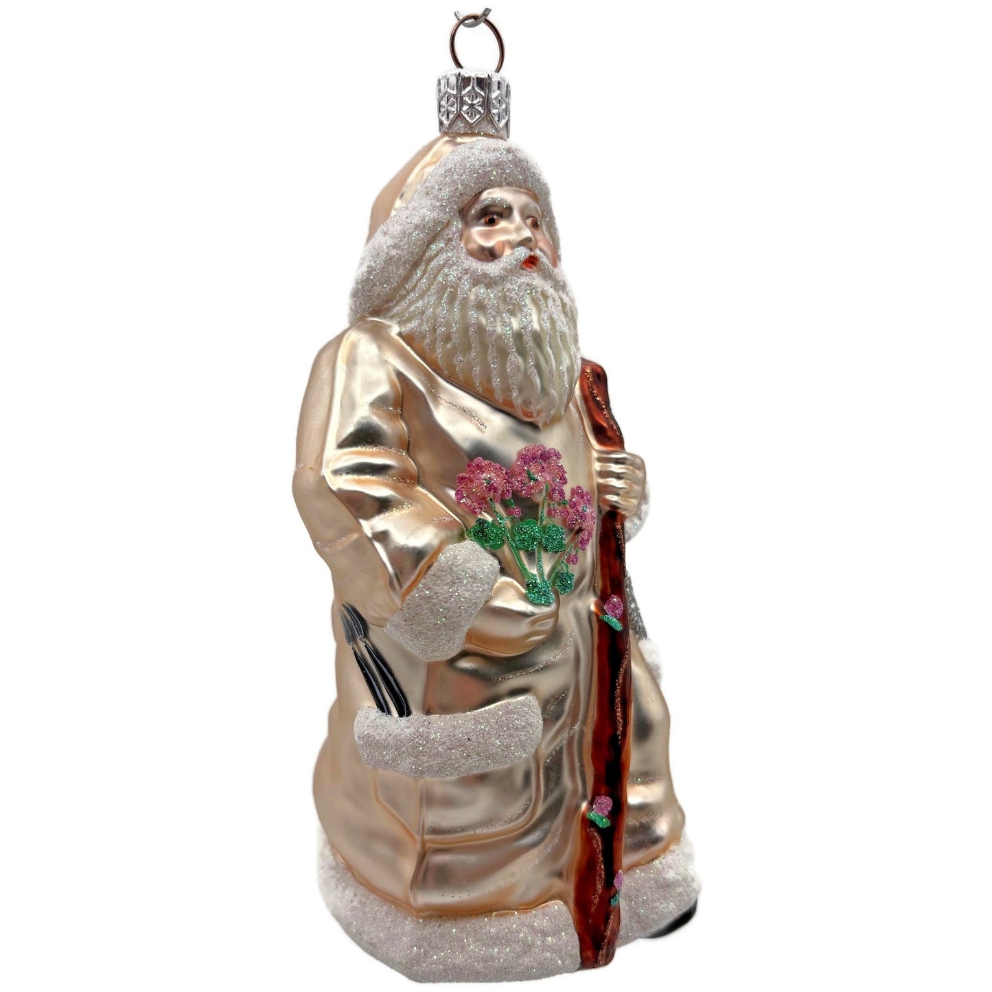 Patricia Breen Santa for Kevin Summer Pink Flowers On Staff Christmas Ornament