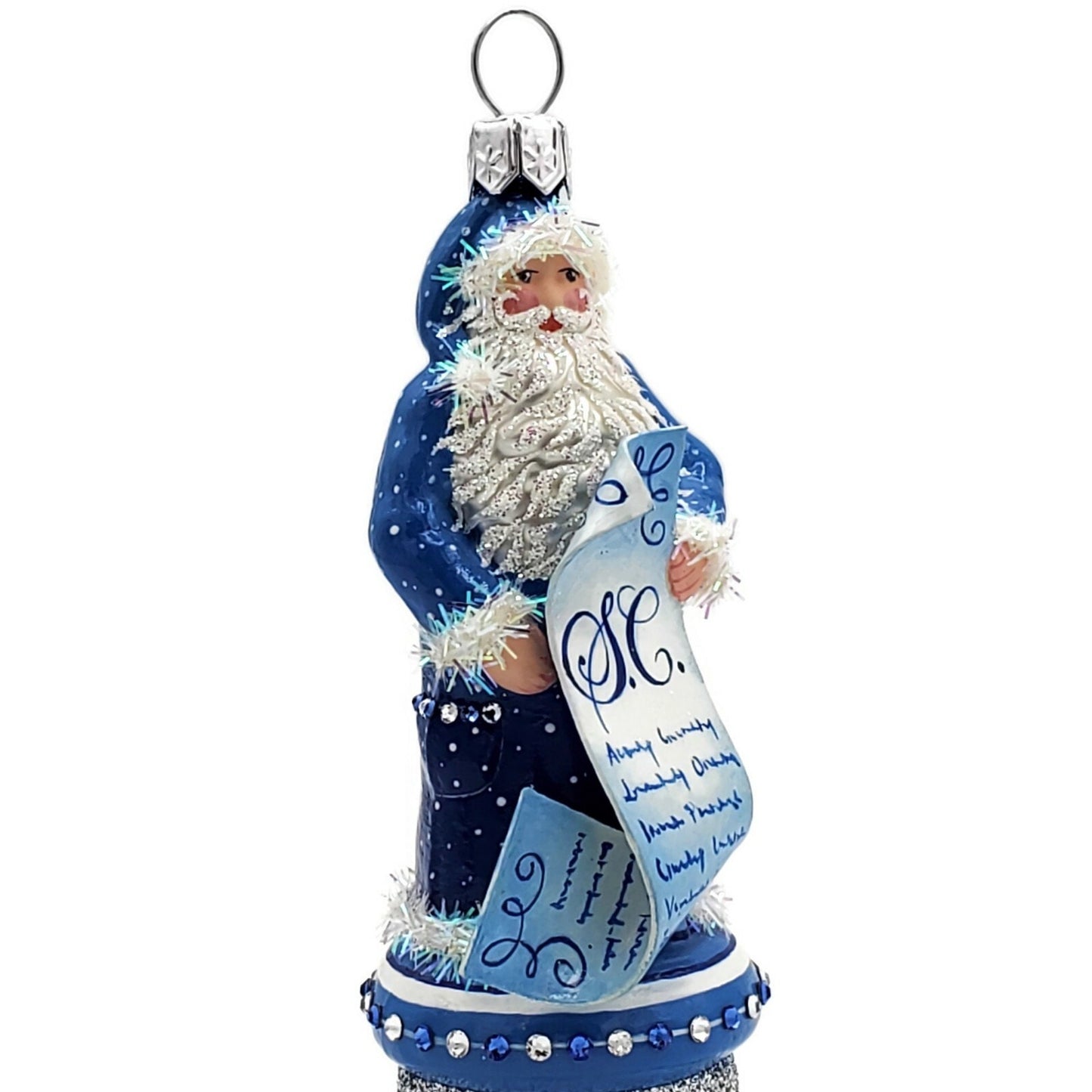 Patricia Breen Checking it Twice Midnight Blue Santa Jeweled Christmas Ornament