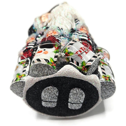 Patricia Breen Painterly Santa Snowmen Black Striped Christmas Decor Ornament