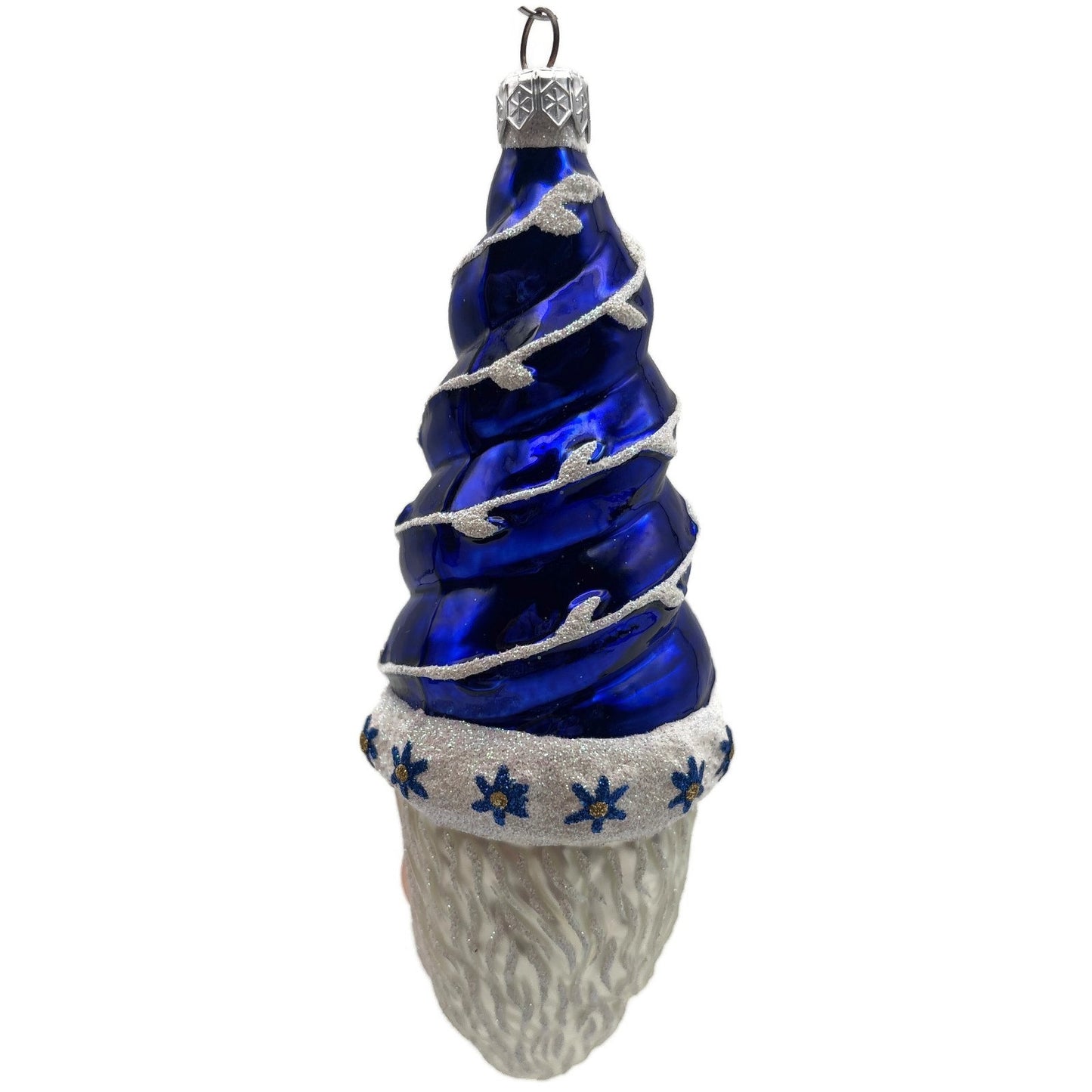 Patricia Breen Goslar Santa Head Cobalt Blue Flowers Christmas Tree Ornament