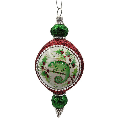 Patricia Breen Le Fleuron Holly Chameleon Red Glittered Christmas Tree Ornament
