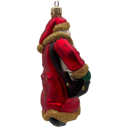 Patricia Breen Through The Rain and Snow Red Matte Santa Christmas Tree Ornament