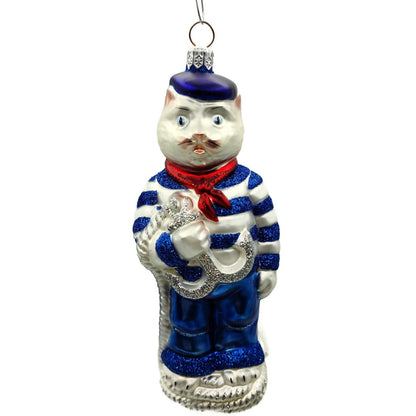 Patricia Breen Marseilles Cat Blue Silver Anchor Summer Nautical Tree Ornament