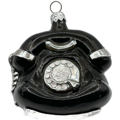 Patricia Breen Fine Phone Black Silver Trim Shiny Telephone Christmas Ornament