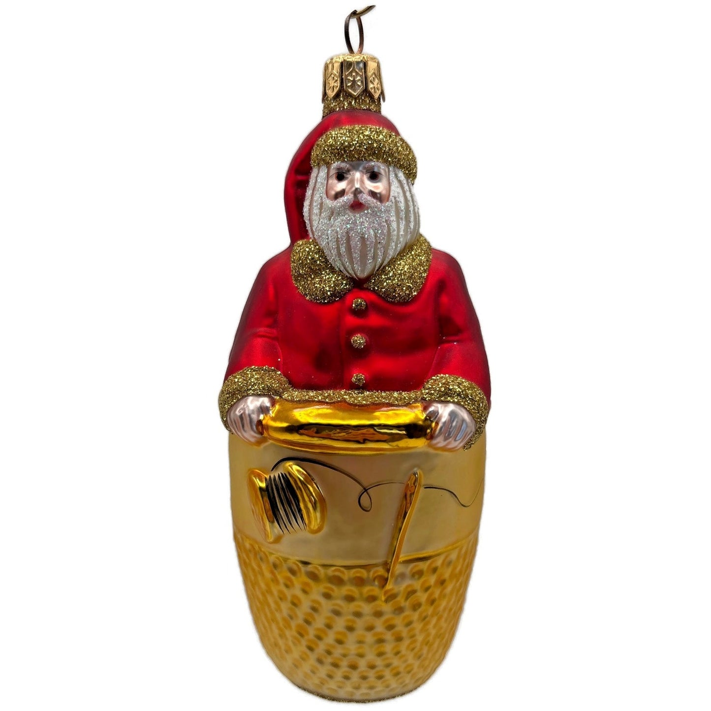 Patricia Breen Thimble Santa Glittered Sewing Seamstress Christmas Ornament