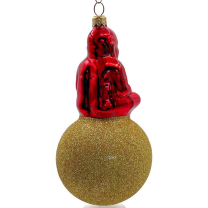 Patricia Breen Ornament Buddha On Ball Red Gold Glittered Ball Christmas Tree
