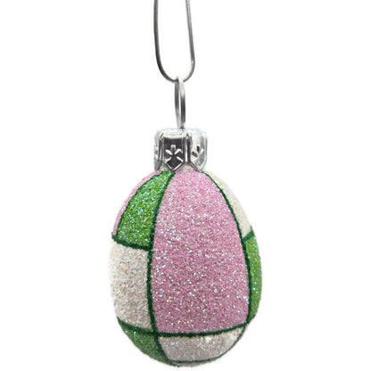 Patricia Breen Miniature Egg De Stijl Green Pink White Glitter Easter Ornament
