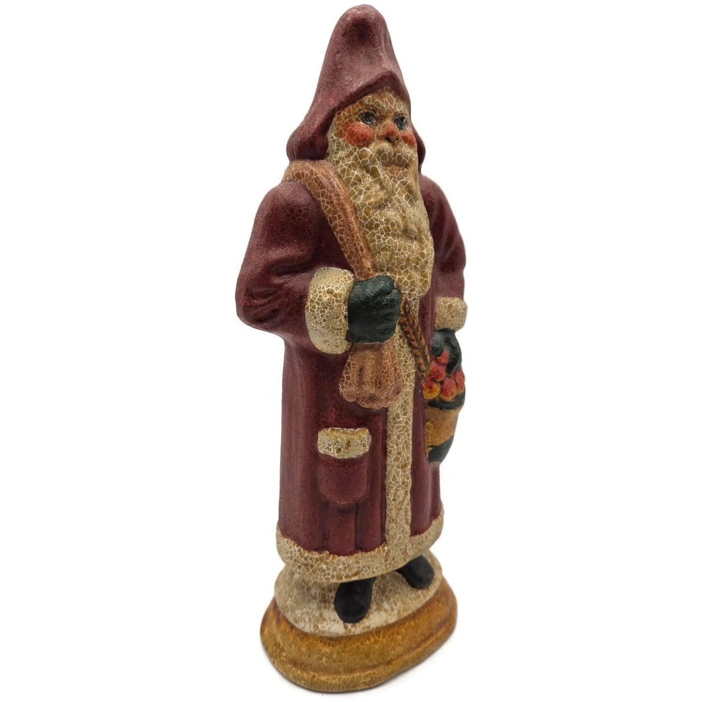 Vaillancourt Folk Art Country Home Red Father Christmas Sack Of Apples Figurine