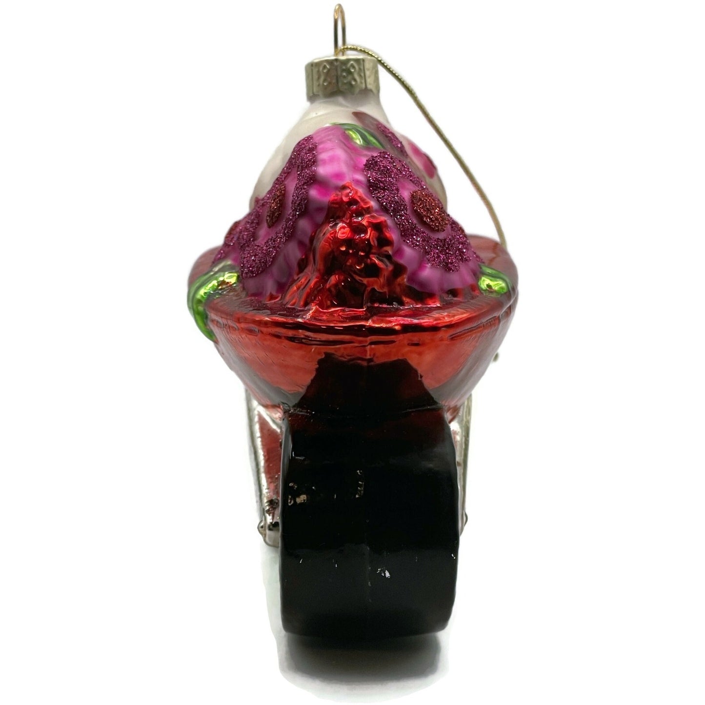 Ornament Floral Wheelbarrow Garden Flowers Blown Glass Christmas Holiday Tree
