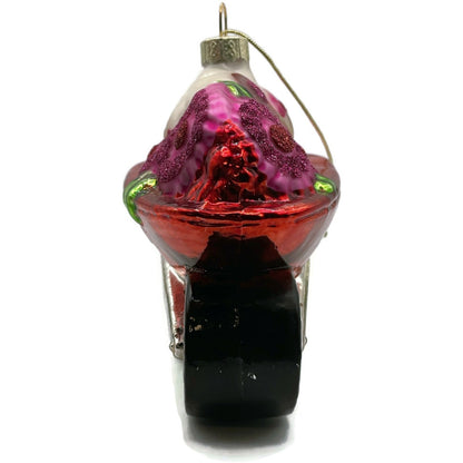 Ornament Floral Wheelbarrow Garden Flowers Blown Glass Christmas Holiday Tree