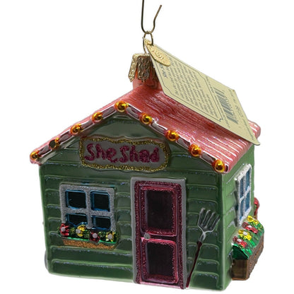 She Shed Ornament Old World Christmas Garden Yard Blown Glass Christmas Tree OWC