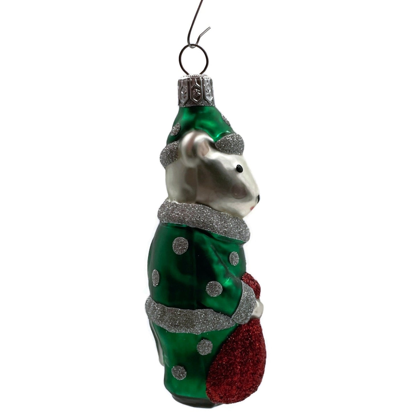 Patricia Breen Festive Mouse Green Silver Dots Christmas Holiday Tree Ornament