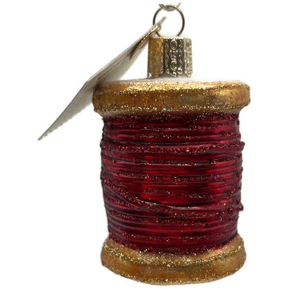 Spool of Thread Sewing Needle Quilter Merck Old World Christmas Red Ornament OWC