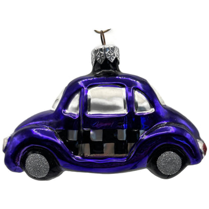 Patricia Breen Little Yellow Taxi Purple Checkered Car Christmas Tree Ornament