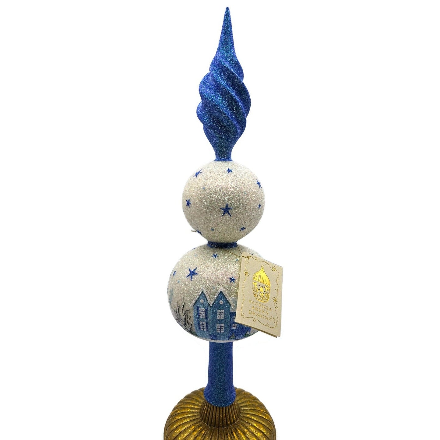 Patricia Breen Village Finial Blue Flame Prototype Moon Glittered Tree Topper