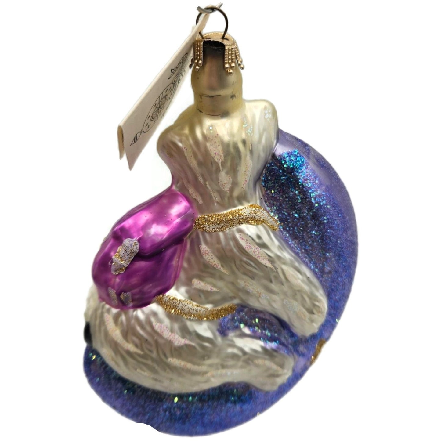 Larry Fraga Moonstruck Polar Bear Moon Stars Glass Christmas Tree Decor Ornament