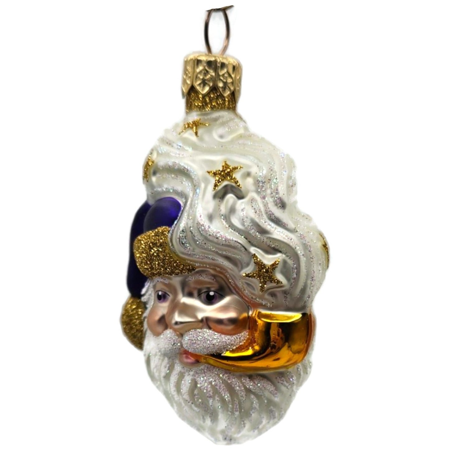 Patricia Breen Merry Olde Elf Purple Santa Head Stars Christmas Tree Ornament