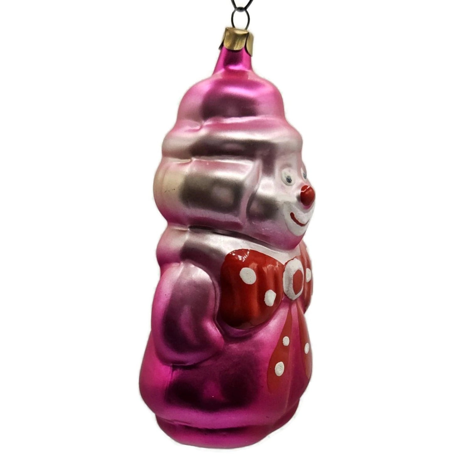 Russian Glass Circus Clown Pink Polka Dot Red Bow Christmas Tree Ornament