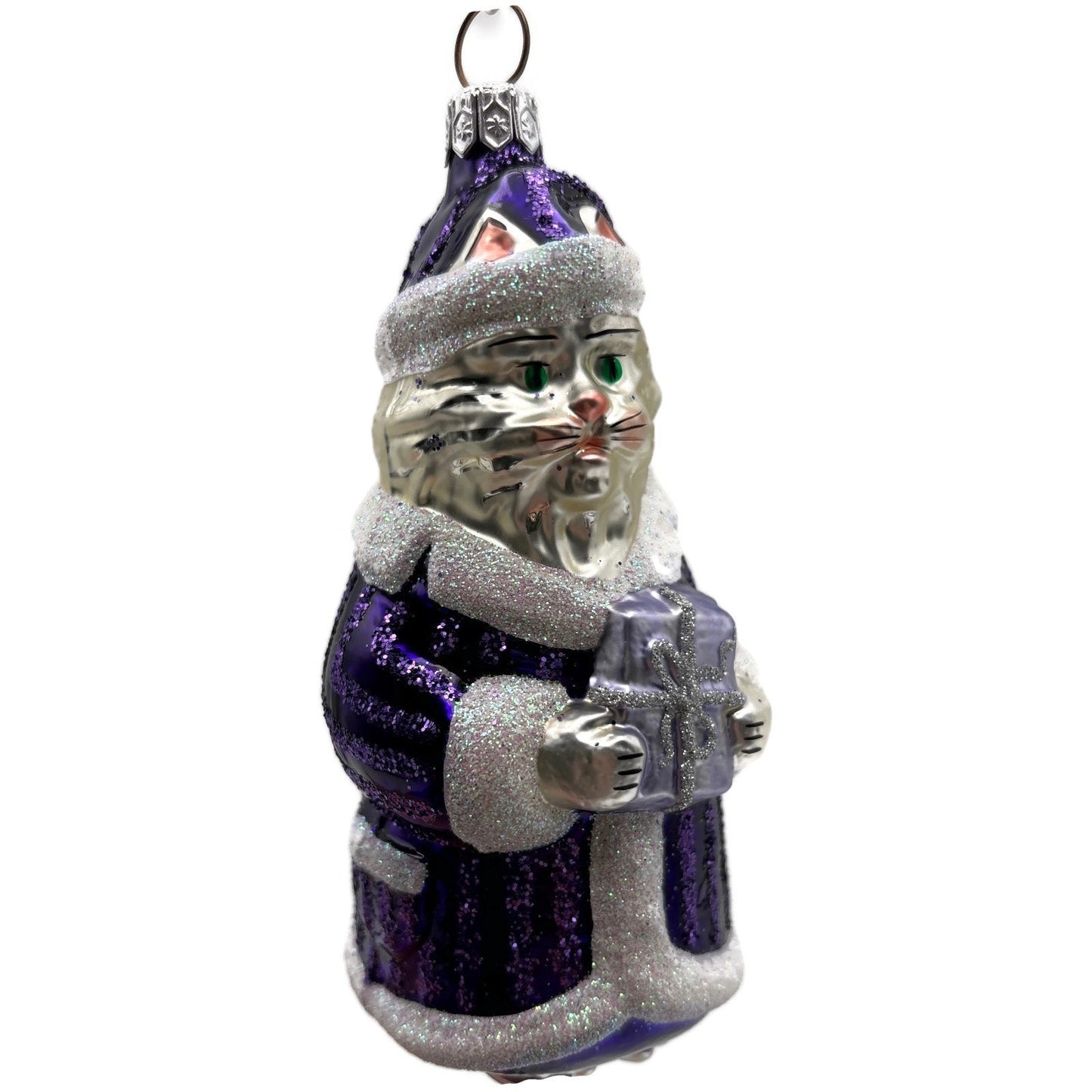 Patricia Breen Kitty Claus Purple Stripes Cat Christmas Tree Ornament CATZ