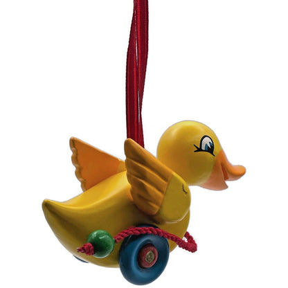 Hallmark Waddles 2001 Duck Pull Toy Wooden Yellow Keepsake Christmas Ornaments