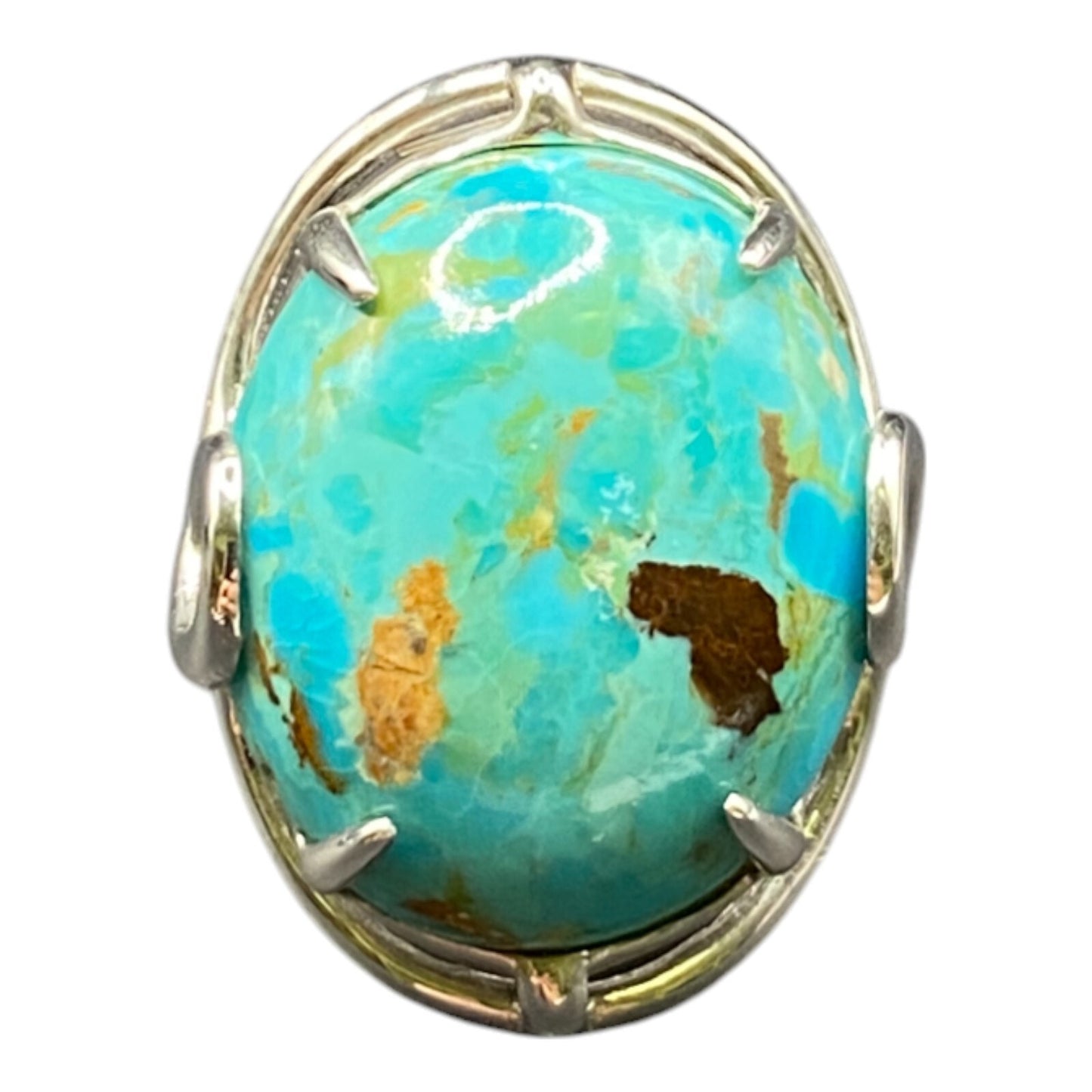NF 925 Sterling Silver Ring Turquoise Oval Cabochon Blue Stone Size 9 Thailand