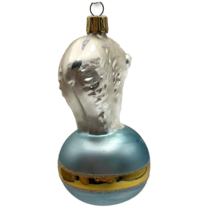 Christopher Radko Polar Bear Glass Christmas Ornament Blue Ball 92-184-0