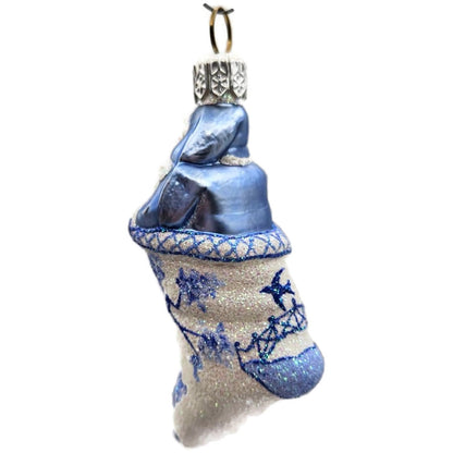 Patricia Breen Tiny Stocking Santa Blue Willow Spring Christmas Tree Ornament NM