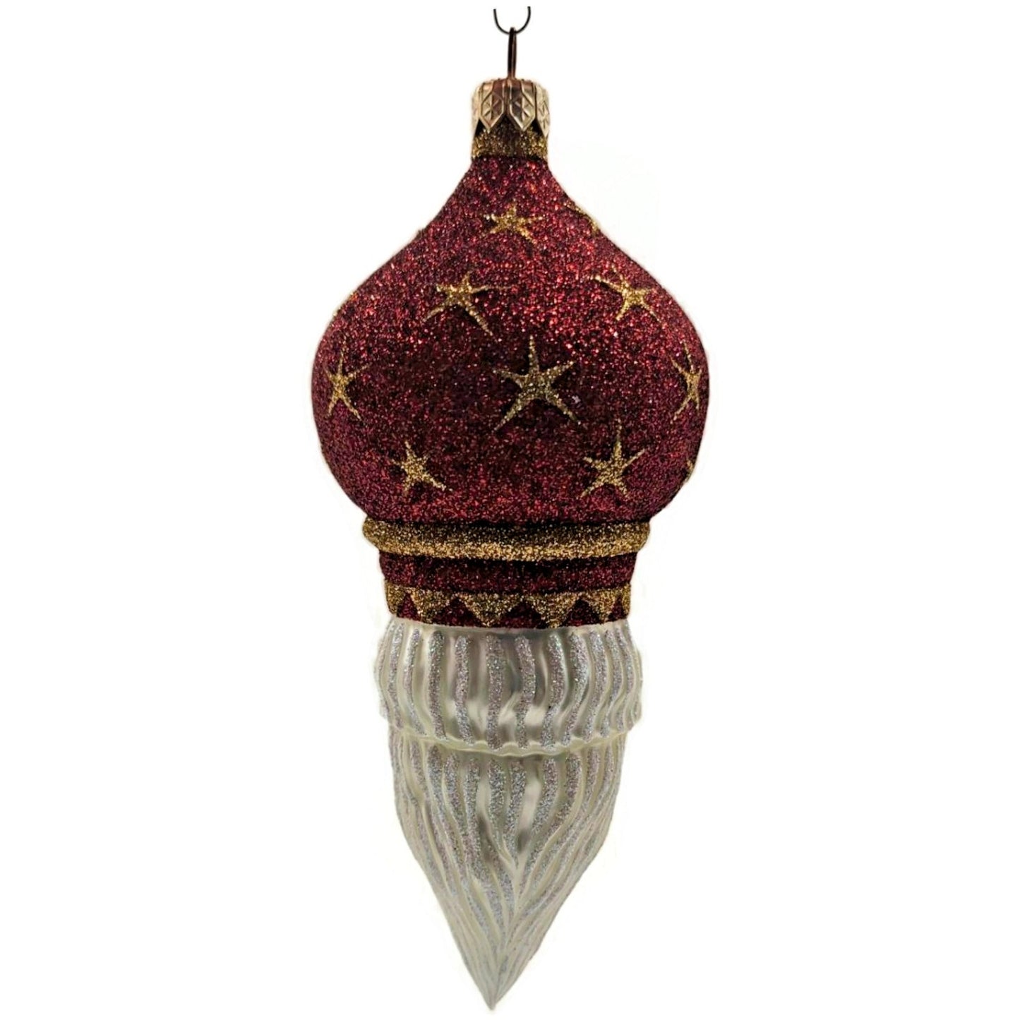 Patricia Breen Nuit Noel Red Large Stars Santa Head Gold Christmas Ornament