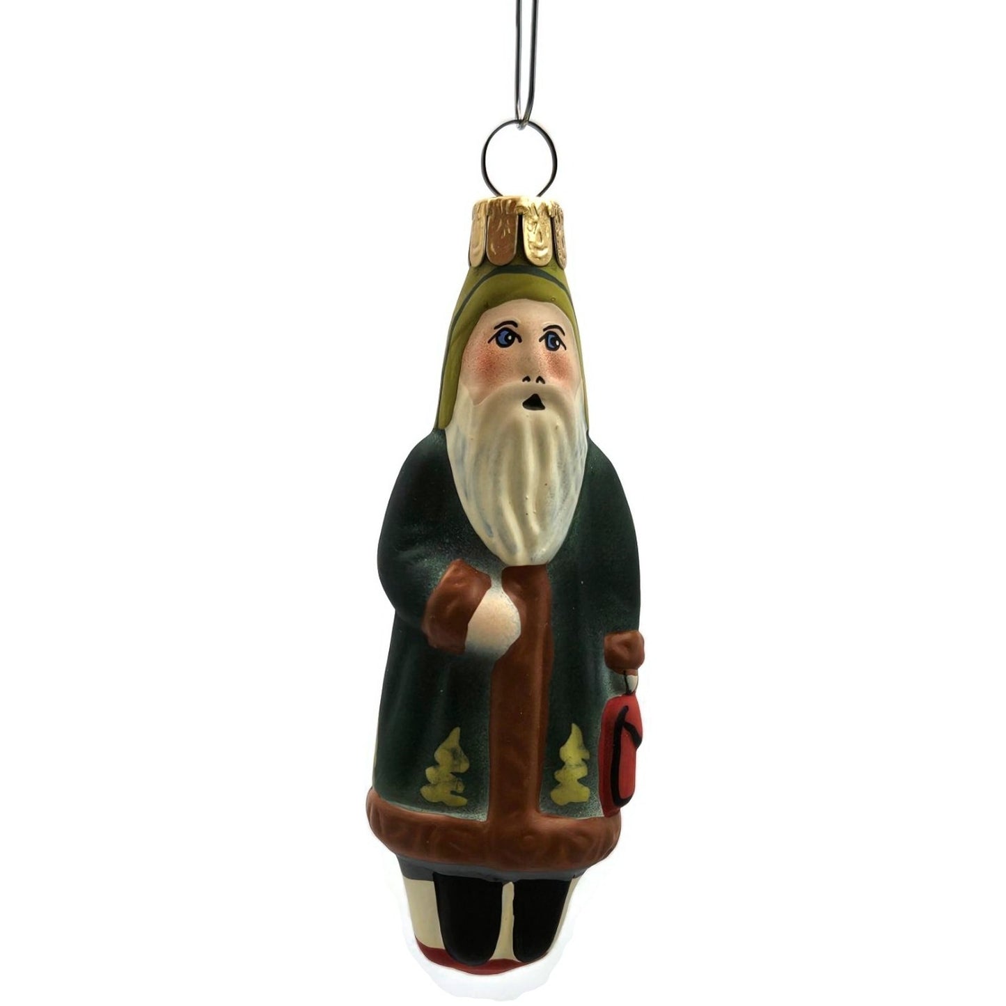 Vaillancourt Ornament Mini Green Father Christmas With Bag Folk Art Tree Decor