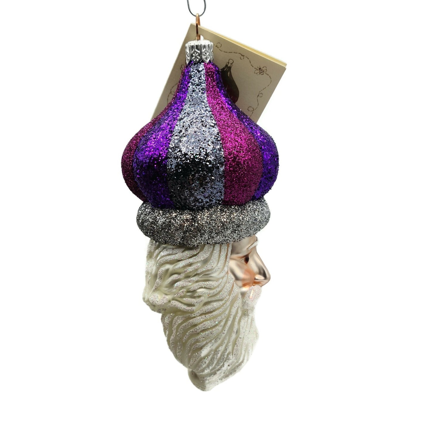 Patricia Breen Carnival Noël Purple Silver Santa Head Christmas Tree Ornament